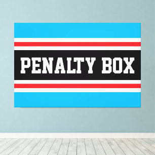 PENALTY BOX Black White Bright Red Blue Stripes Canvas Print