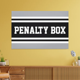 PENALTY BOX Bold Black White Grey Racing Stripes Canvas Print