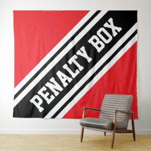 PENALTY BOX Bright Sporty Red Black White Stripes Tapestry
