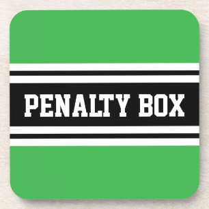 PENALTY BOX Sporty Black White Gray Racing Stripes Coaster