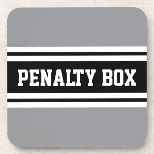 PENALTY BOX Sporty Black White Gray Racing Stripes Coaster