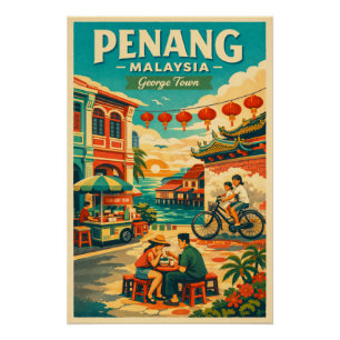  Penang, Malaysia, in a vibrant retro travel Poster
