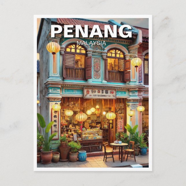 Penang Malaysia Shophouse Storefront Travel Postcard (Front)