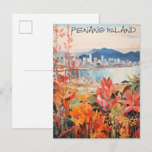 Penang Malaysia Travel City Painting Aesthetic Postcard