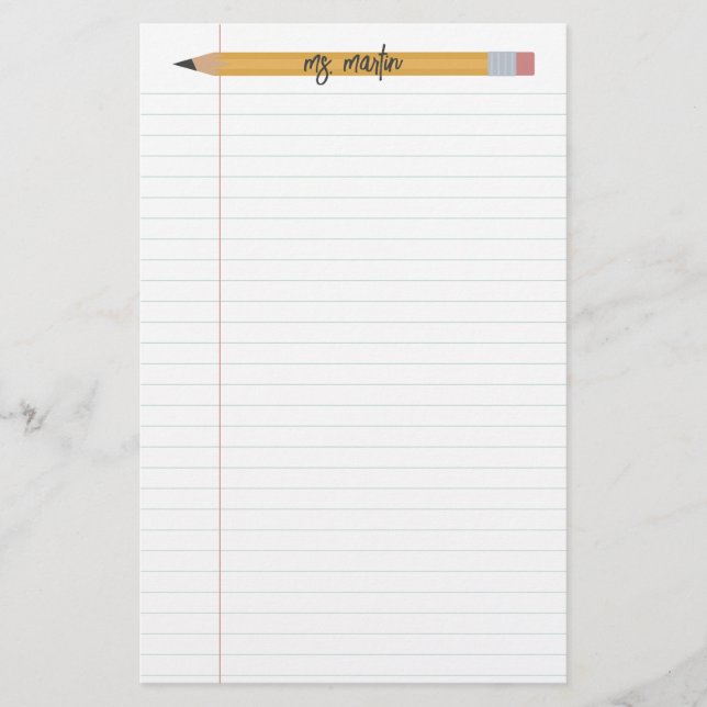 Pencil and Paper Personalised Teacher Stationery (Front)