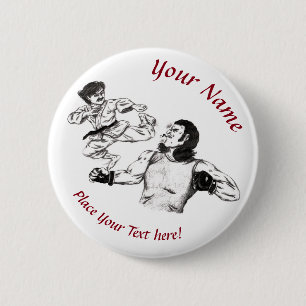 Pencil art Karate fighter vs MMA fighter battle 6 Cm Round Badge