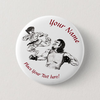 Pencil art Karate fighter vs MMA fighter battle 6 Cm Round Badge