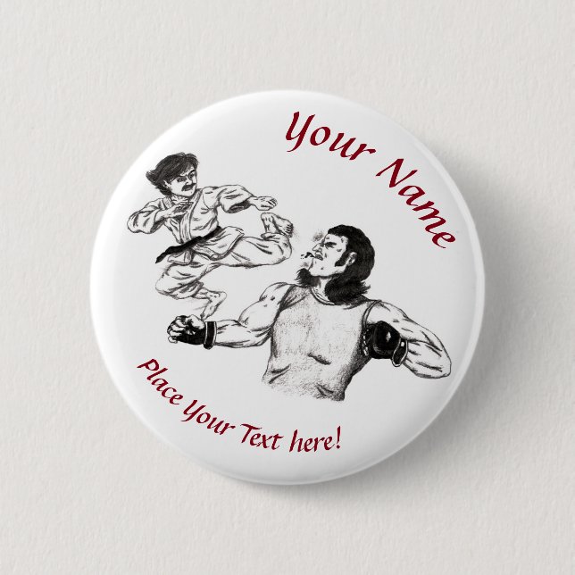 Pencil art Karate fighter vs MMA fighter battle 6 Cm Round Badge (Front)
