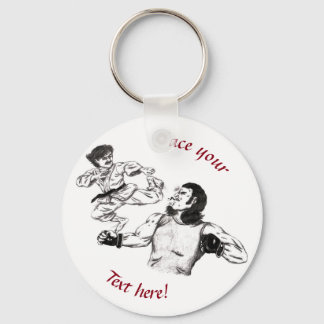 Pencil art Karate fighter vs MMA fighter battle Key Ring