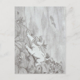 Pencil art White Lioness fantasy flying eagle Postcard