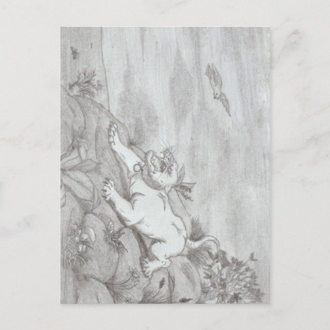 Pencil art White Lioness fantasy flying eagle Postcard (Front)