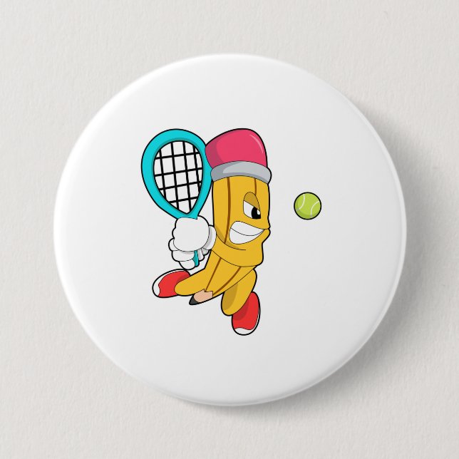 Pencil at Tennis with Tennis racket 7.5 Cm Round Badge (Front)
