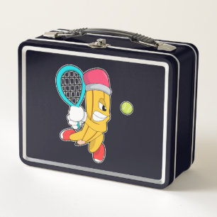 Pencil at Tennis with Tennis racket Metal Lunch Box