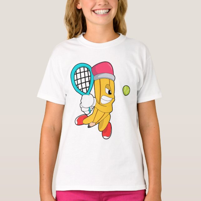 Pencil at Tennis with Tennis racket T-Shirt (Front)