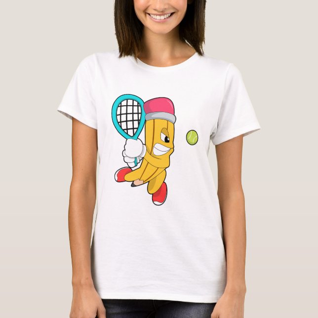 Pencil at Tennis with Tennis racket T-Shirt (Front)