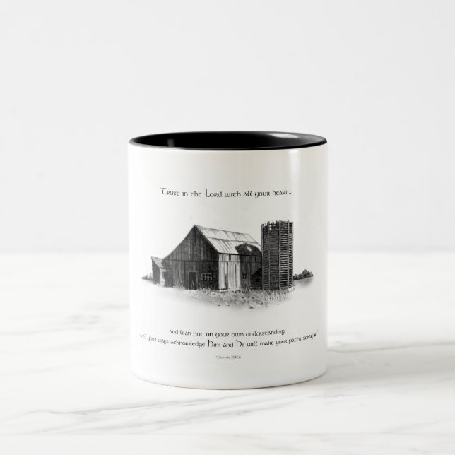 PENCIL: BARN: PROVERBS BIBLE VERSE Two-Tone COFFEE MUG (Center)