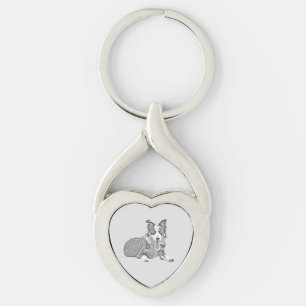 Pencil Border Collie Heart Key Chain