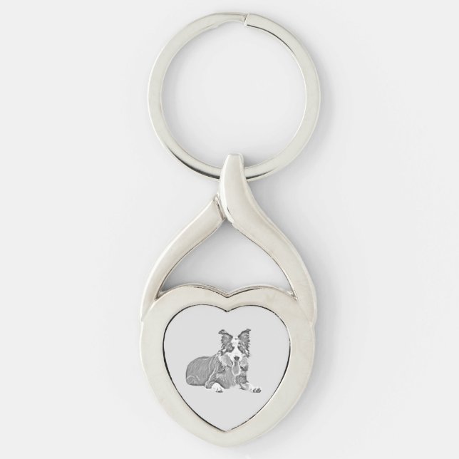 Pencil Border Collie Heart Key Chain (Front)