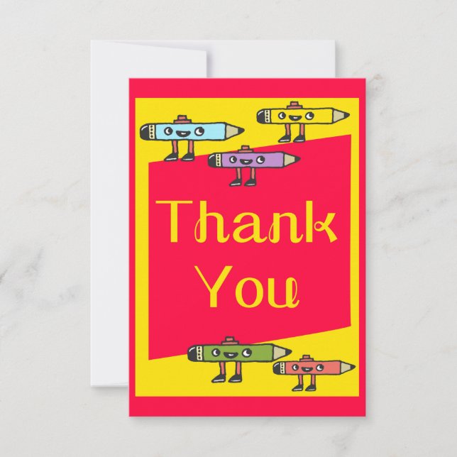 Pencil Cartoon For Students Thank You Card (Front)