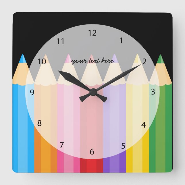 pencil colours * choose your background colour square wall clock (Front)