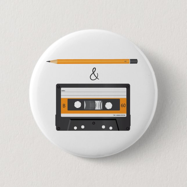 Pencil & Compact Cassette 6 Cm Round Badge (Front)