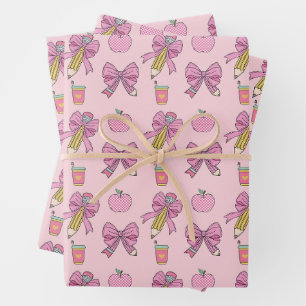 Pencil Coquette Bow Pattern Wrapping Paper Sheet