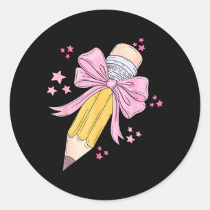 Pencil Coquette Bow Teacher Appreciation Back to Classic Round Sticker