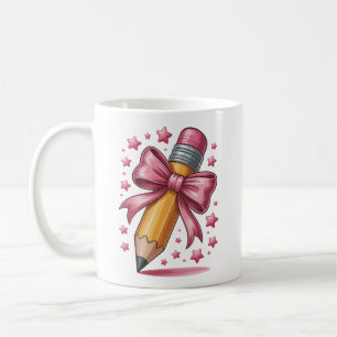 Pencil Coquette Bow Teacher Appreciation School Coffee Mug
