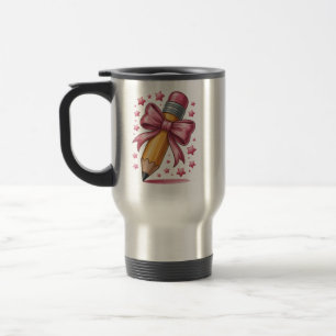 Pencil Coquette Bow Teacher Appreciation School Travel Mug