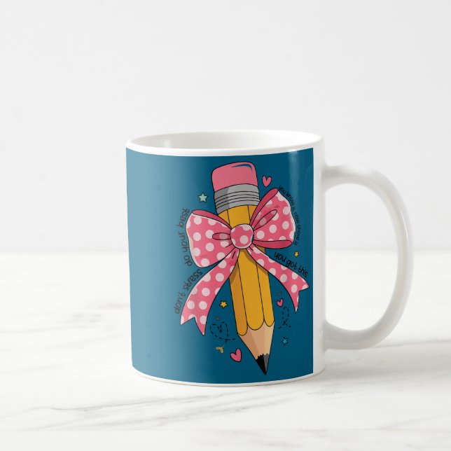 Pencil Coquette Bow Test Day Teacher Motivational  Coffee Mug (Right)