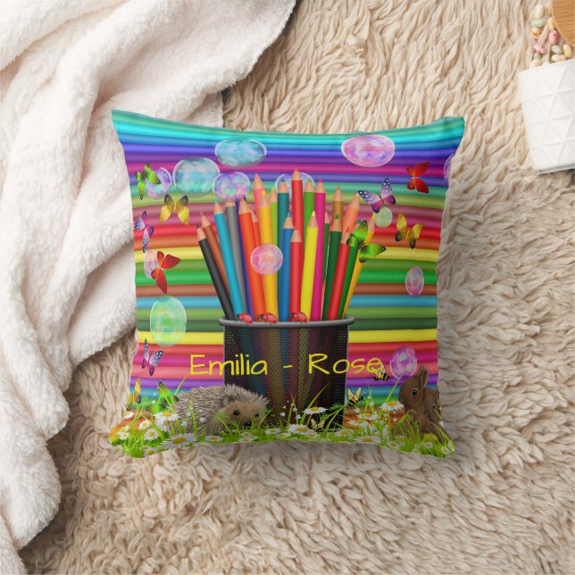 Pencil Crayons Holder Bubbles Butterflies Daisies Cushion (Blanket)