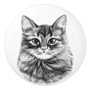 Pencil Drawing Cat Face Drawer Pulls Knobs