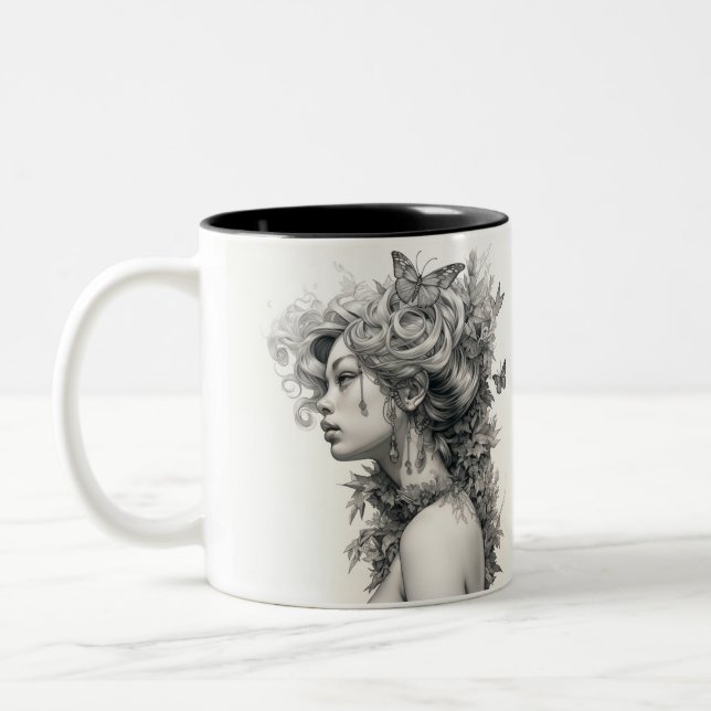 Pencil drawing cute modern trendy  Two-Tone coffee mug (Left)