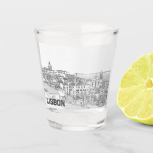 Pencil drawing of Alfama district in Lisbon Shot Glass