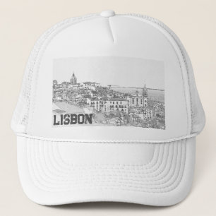 Pencil drawing of Alfama district in Lisbon Trucker Hat