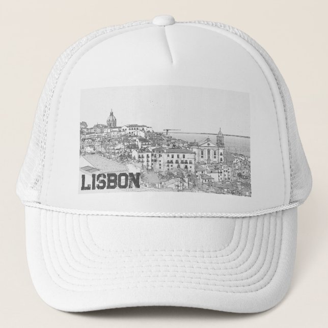 Pencil drawing of Alfama district in Lisbon Trucker Hat (Front)