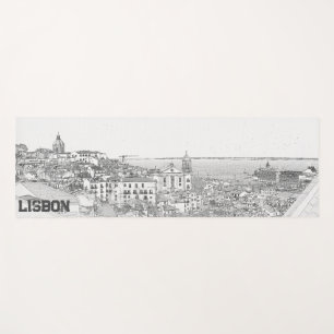 Pencil drawing of Alfama district Lisbon Yoga Mat
