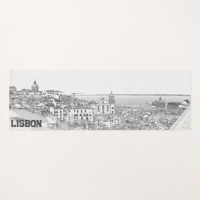 Pencil drawing of Alfama district Lisbon Yoga Mat (Front (Horizontal))