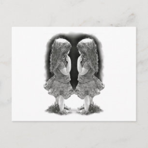 Pencil Drawing of Two Little Girls Face To Face Postcard