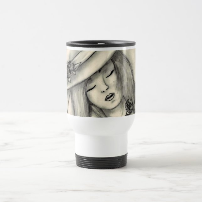 pencil drawing sleeping girl cup (Center)