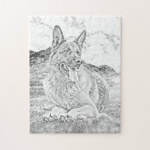 Pencil Drawn German Shepherd 252 pc Jigsaw Puzzle