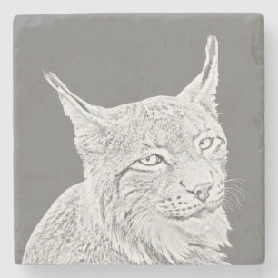 Pencil Drawn Lynx Marble Stone Coaster