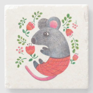 Pencil drawn mouse stone coaster