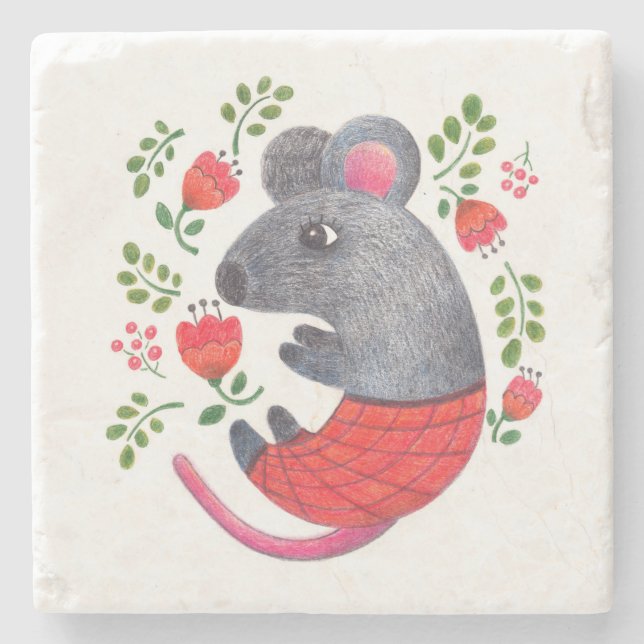 Pencil drawn mouse stone coaster (Front)