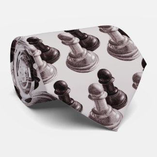 Pencil Drawn Pawns Pattern Chess Tie