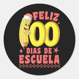 Pencil Feliz 100 Dias De Escuela Groovy 100 Days S Classic Round Sticker