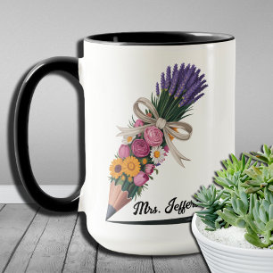 Pencil Floral Croquette Teacher Appreciation Mug