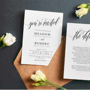 Pencil Grey Typography Informal 2 in 1 Wedding Invitation