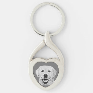 Pencil Happy Labrador Dog Heart Key Chain