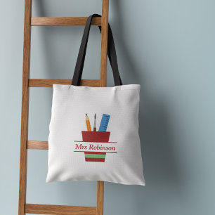 Pencil Holder Monogram Teacher Thank You Gift Tote Bag
